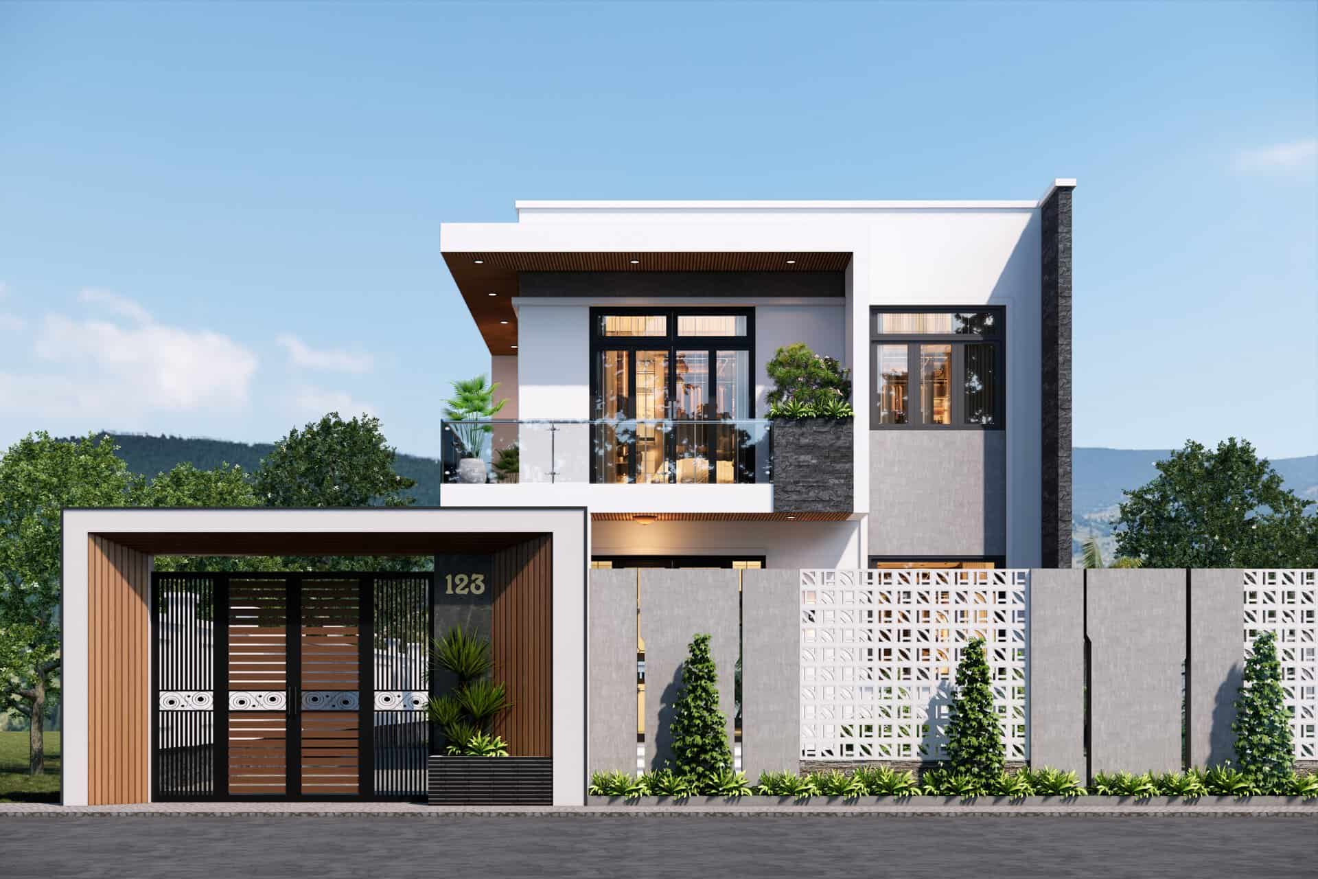 Nhà phố 2 tầng mái bằng hiện đại ốp gỗ thi công tại TP.HCM – GeoHome