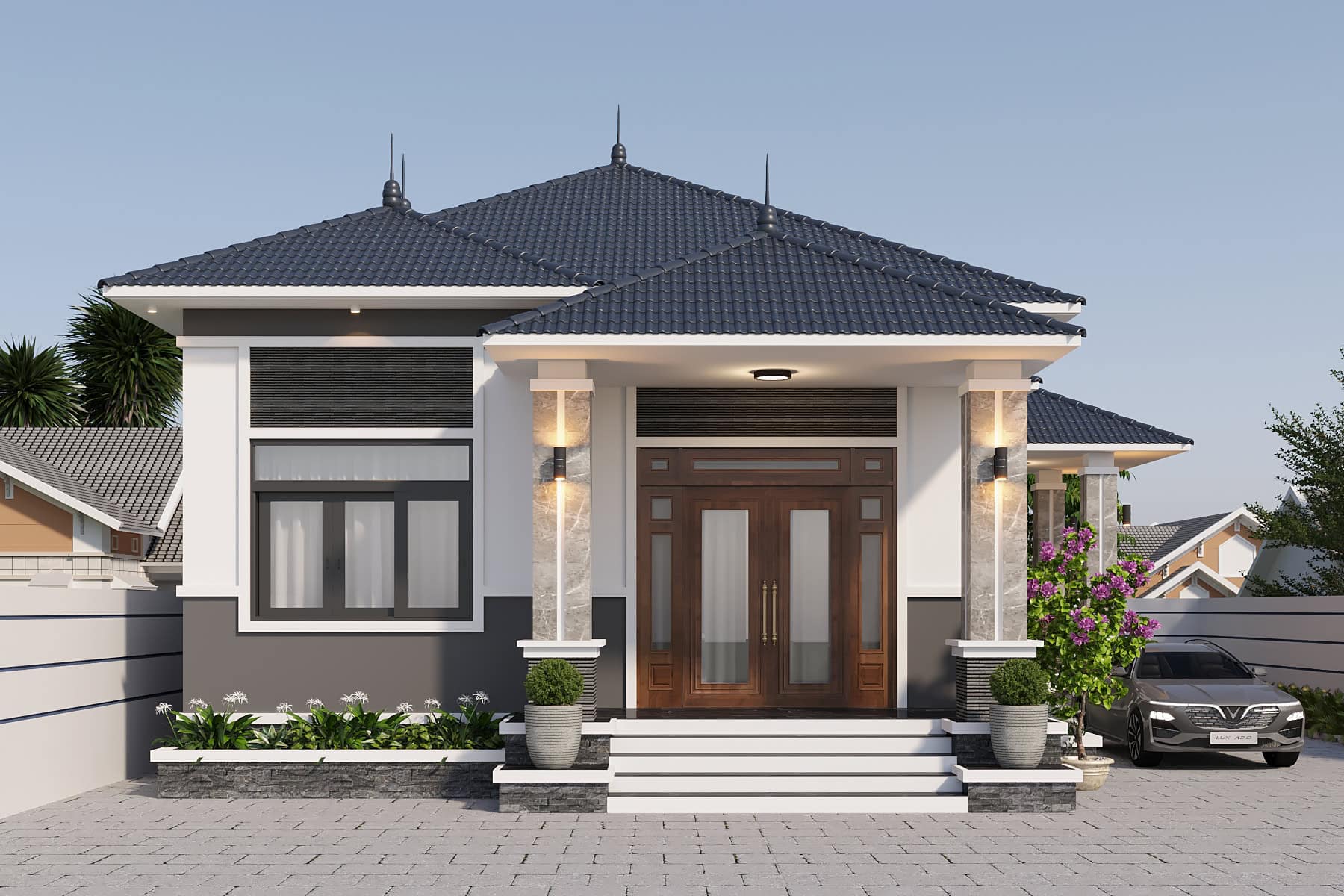 Nhà cấp 4 mái Nhật hiện đại màu xám thi công trọn gói tại Tây Ninh – GeoHome