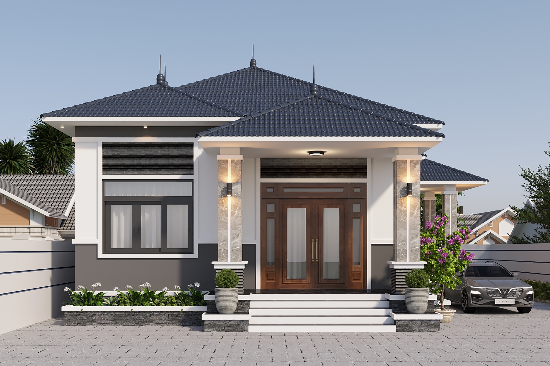 Nhà cấp 4 mái Nhật hiện đại màu xám thi công trọn gói tại Tây Ninh – GeoHome